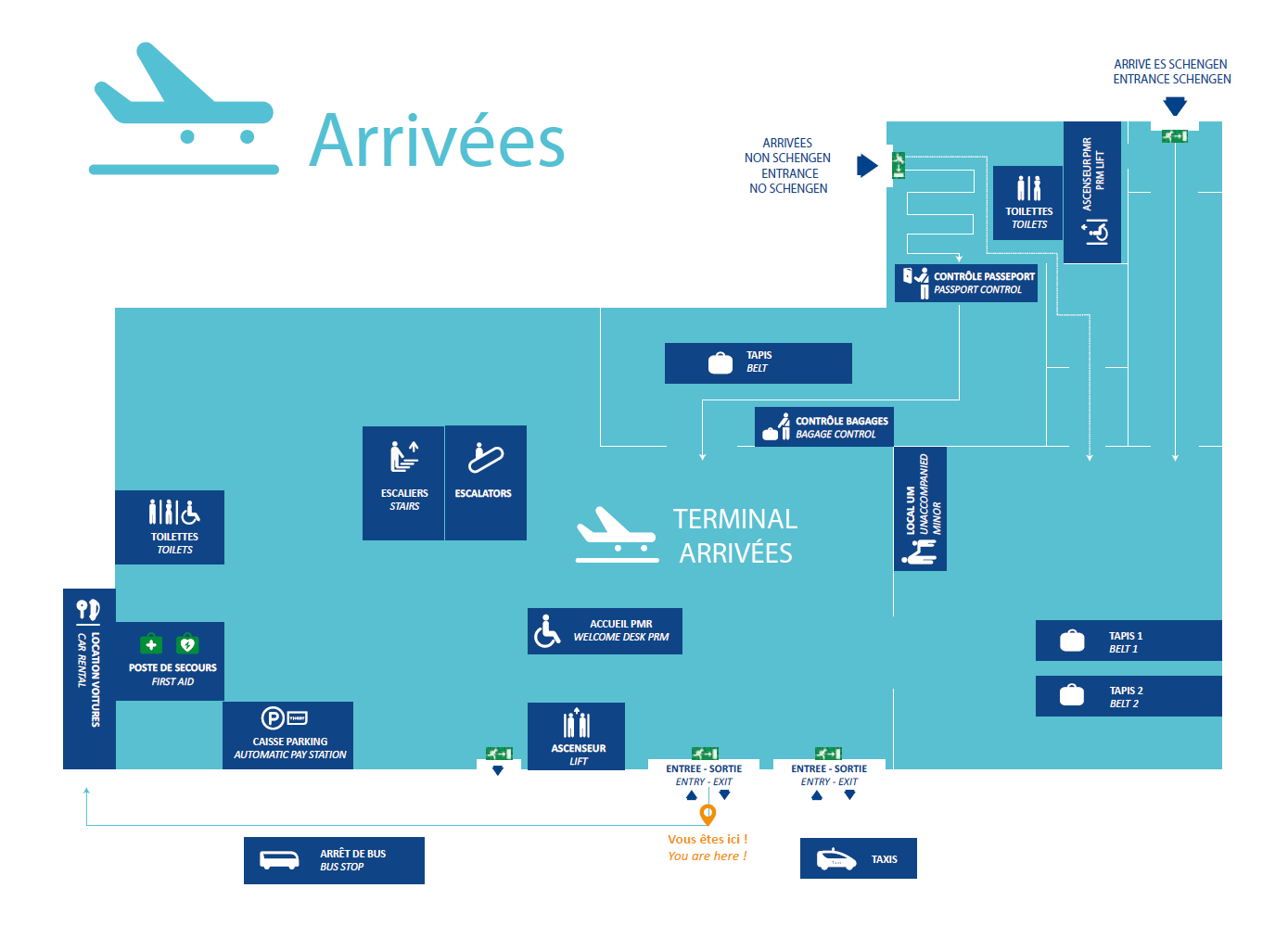 Plan de l'aérogare - Arrivées