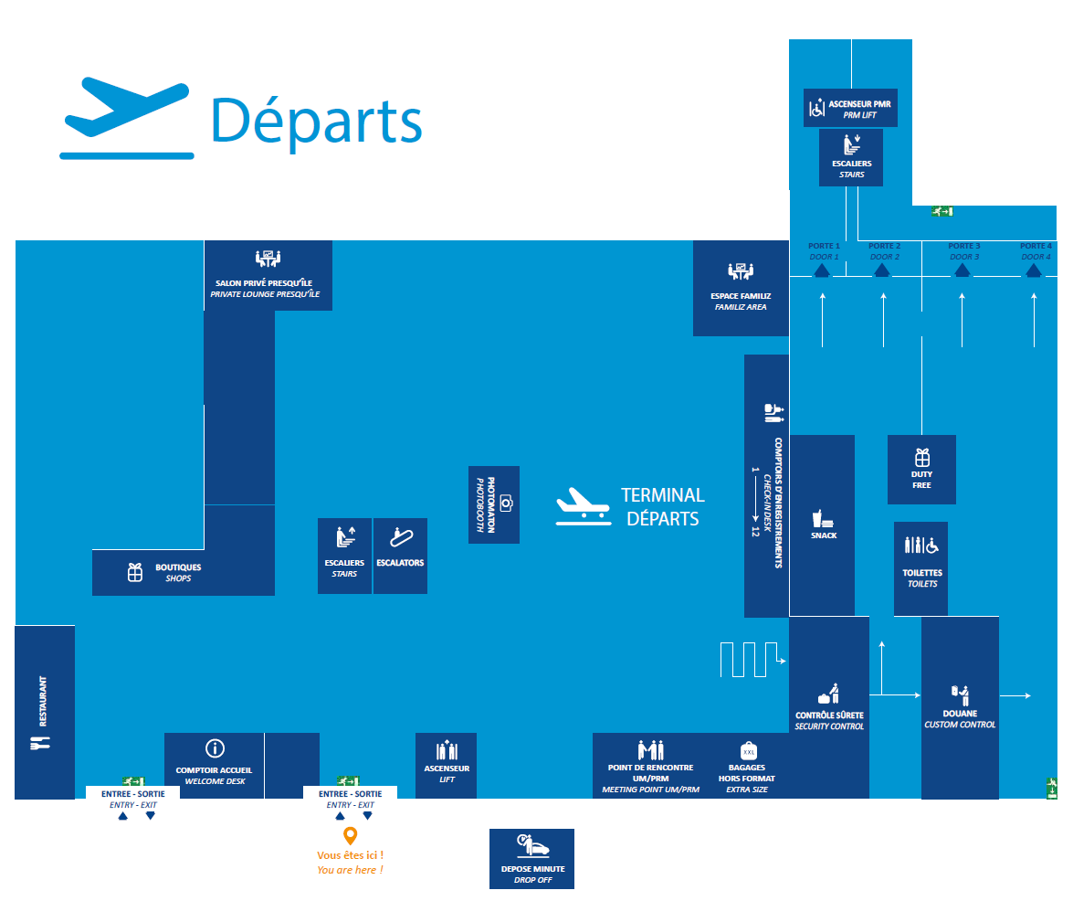 Plan de l'aérogare - Départs